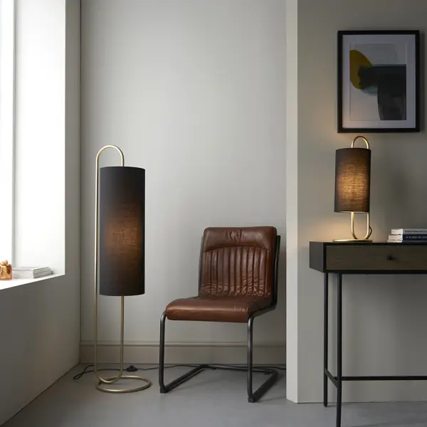 Klip Antique Brass Oval Table Lamp with Black Shade