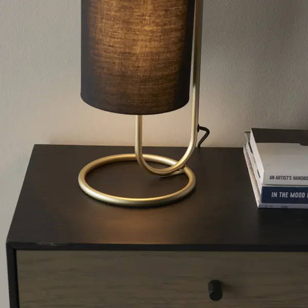 Klip Antique Brass Oval Table Lamp with Black Shade