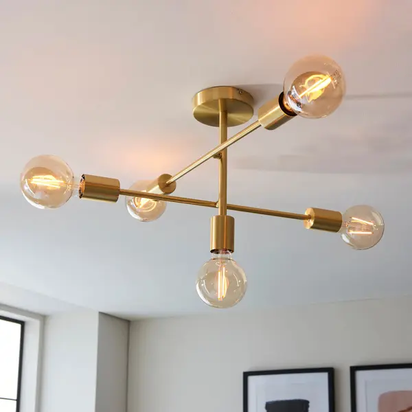 Studio 5 Light Semi Flush Fitting in Satin Brass