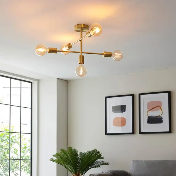 Studio 5 Light Semi Flush Fitting in Satin Brass