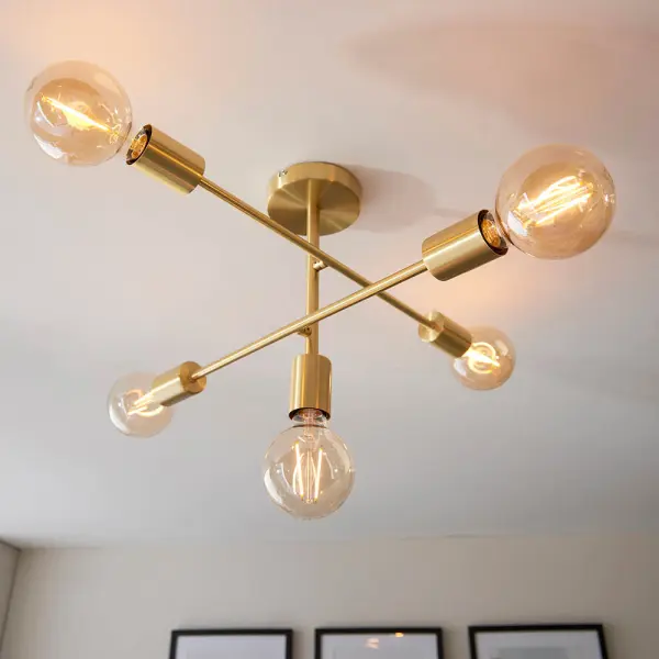 Studio 5 Light Semi Flush Fitting in Satin Brass