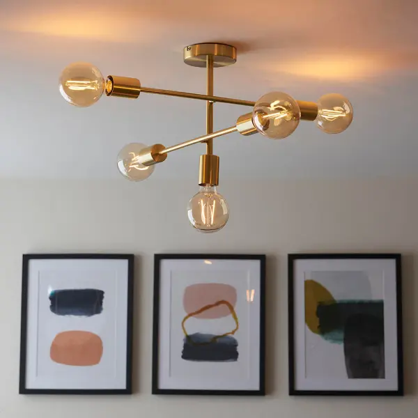 Studio 5 Light Semi Flush Fitting in Satin Brass