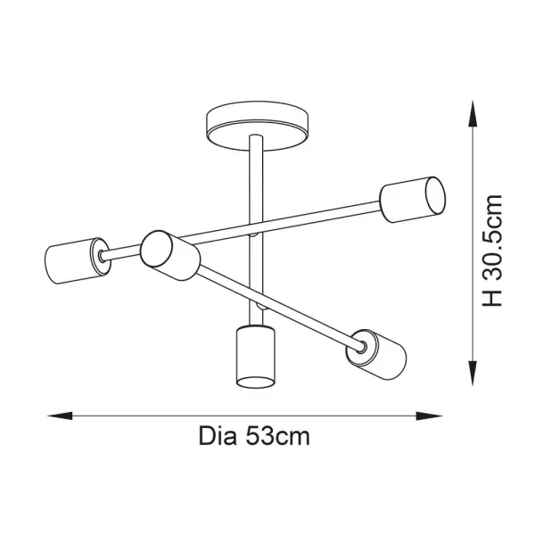 Studio 5 Light Semi Flush Fitting in Satin Brass