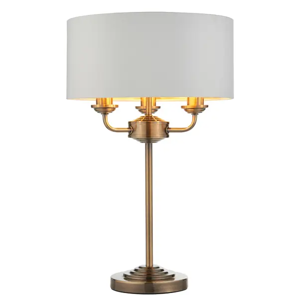 Highclere 3 Light Table Lamp in Antique Brass C/W White Shade