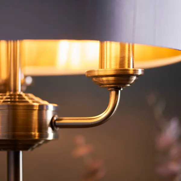 Highclere 3 Light Table Lamp in Antique Brass C/W White Shade