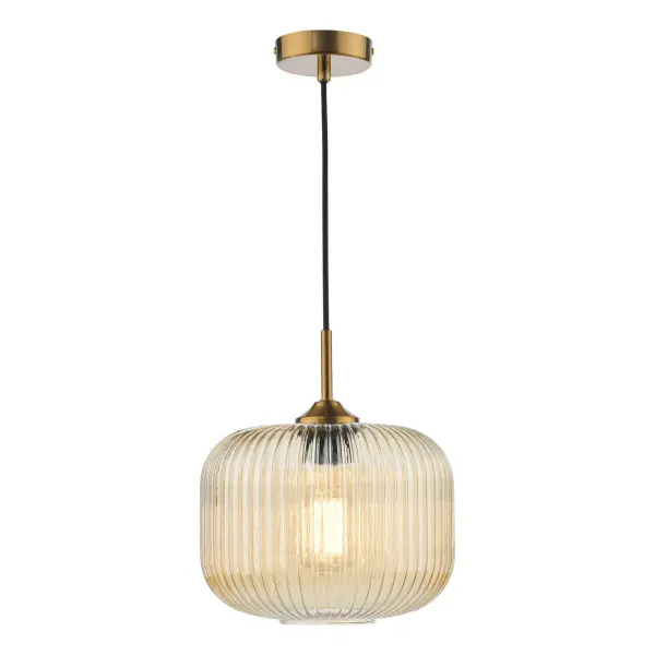 Demarius Natural Brass and Amber Glass Pendant