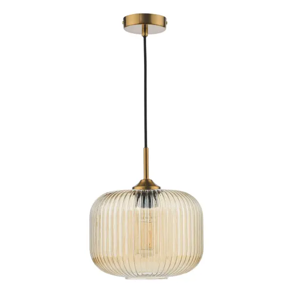 Demarius Natural Brass and Amber Glass Pendant