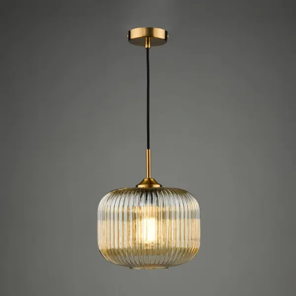 Demarius Natural Brass and Amber Glass Pendant