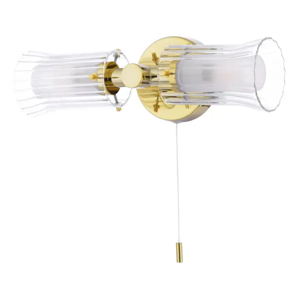 Elba Bathroom 2 Light Wall Light Polished Gold Glass IP44