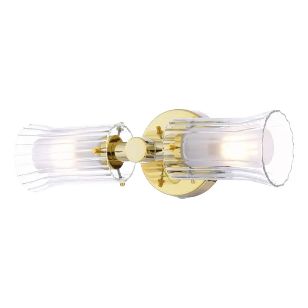 Elba Bathroom 2 Light Wall Light Polished Gold Glass IP44