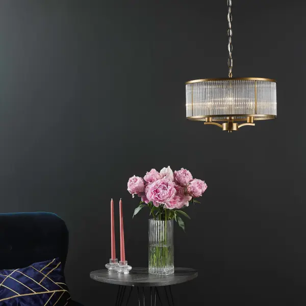Evelyn 3 Light Antique Bronze & Glass Pendant