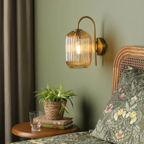 Idra Ages Bronze Wall Light C/W Champagne Ribbed Shade