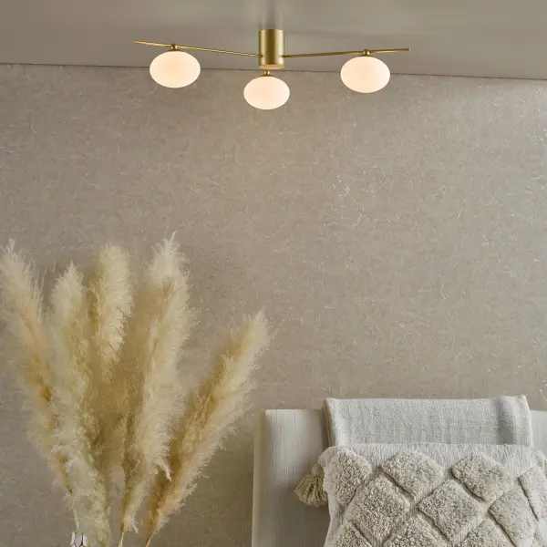 Jasper Satin Gold 3 Light Semi Flush Fitting