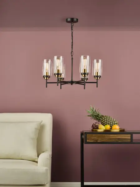 Abel 6 Light Pendant in Black & Brass Finish