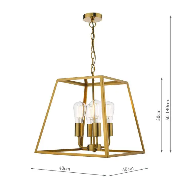 Academy 4 Light Lantern in Natural Brass