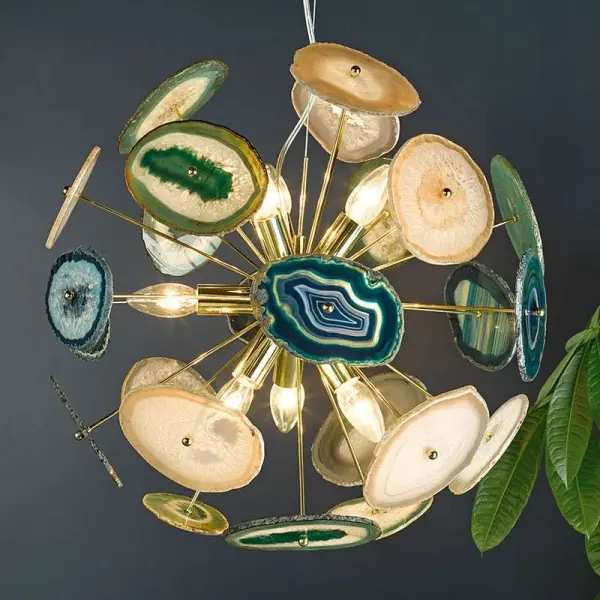 Achates 9 Light Pendant Gold & Agate