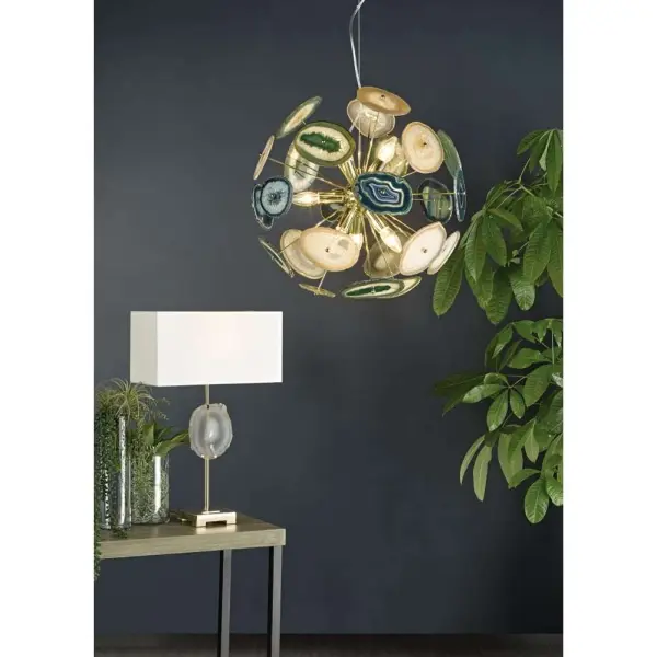 Achates 9 Light Pendant Gold & Agate