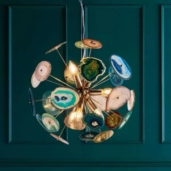 Achates 9 Light Pendant Gold & Agate