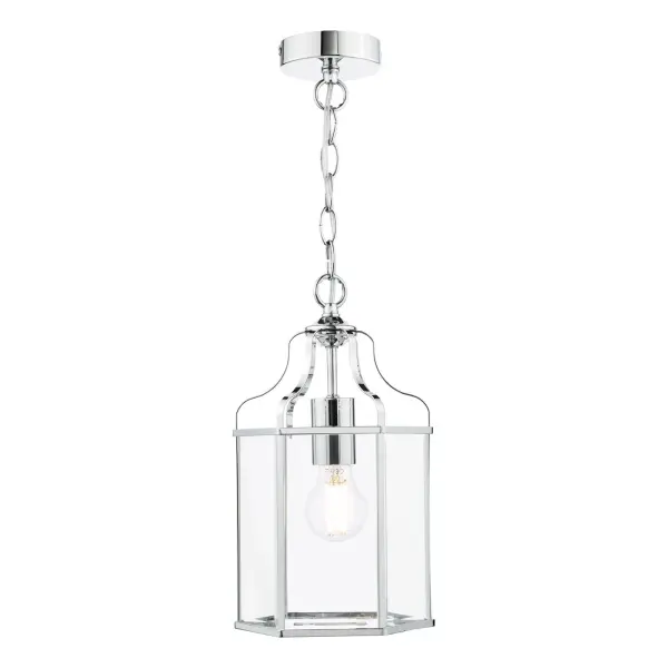 Aled Single Lantern in Polished Chrome & Glass