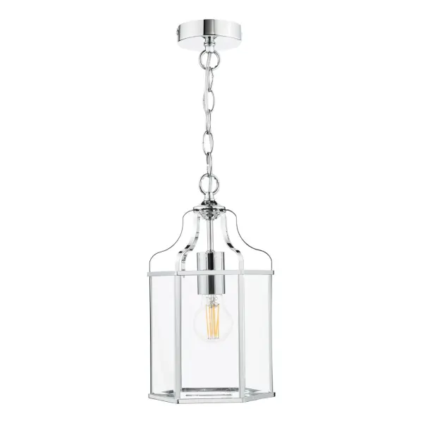 Aled Single Lantern in Polished Chrome & Glass