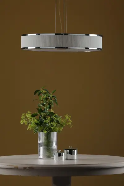 Alvaro 6 Light Pendant in Polished Chrome with Ivory Detail