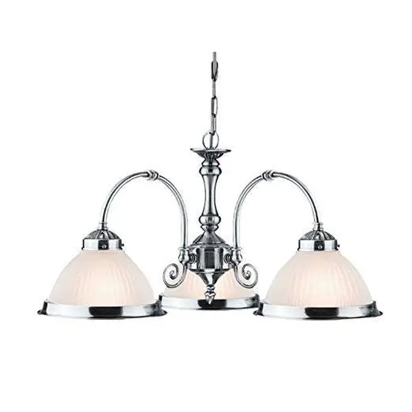 American Diner 3 Light Fitting Satin Silver Opaque Glass