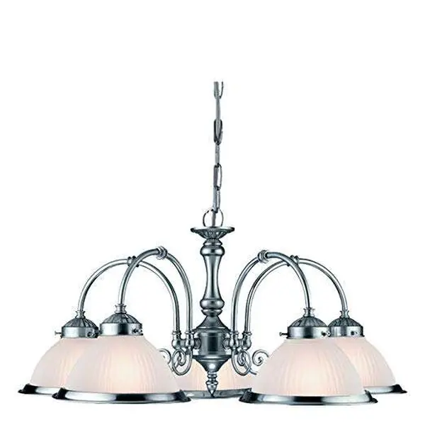 American Diner 5 Light Fitting Satin Silver Opaque Glass