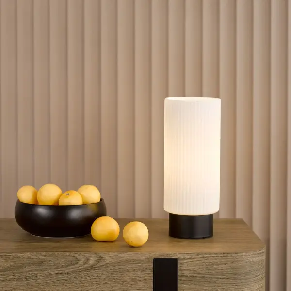 Aneska Matt Black Touch Table Lamp with Opal Glass