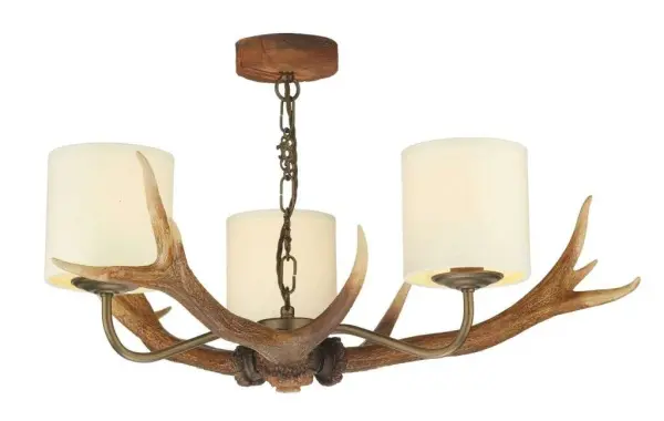 Antler 3 Light Highland Rustic Fitting Complete with Shades