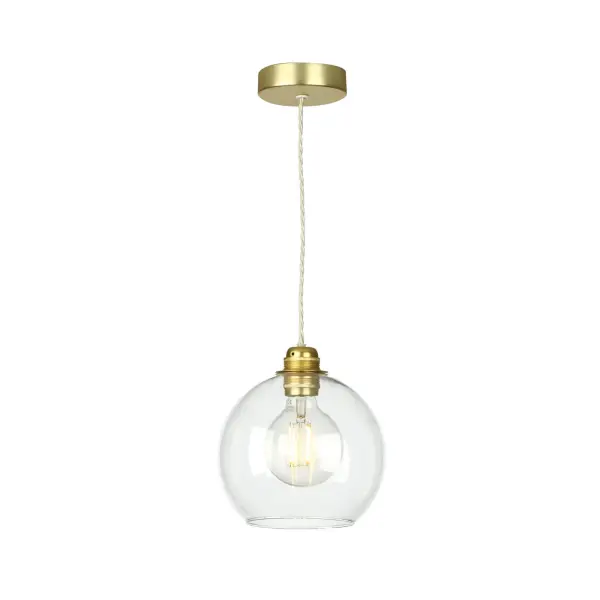 Apollo Single Butter Brass Pendant with Clear Glass Shade