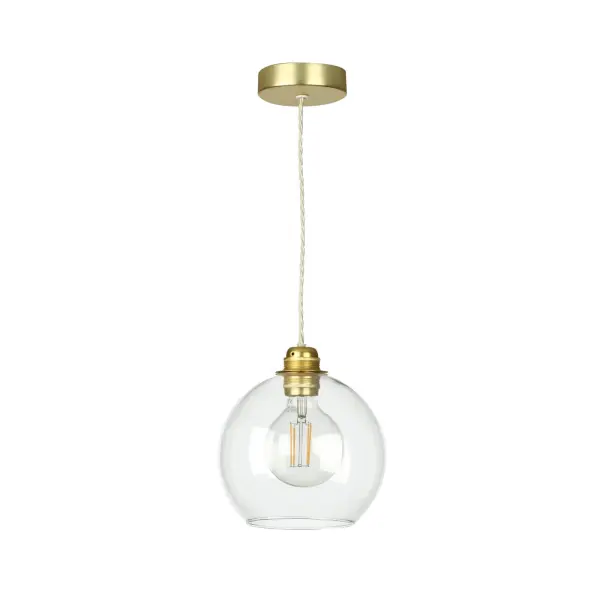 Apollo Single Butter Brass Pendant with Clear Glass Shade