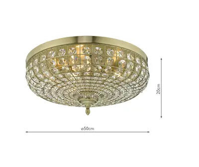 Asmara 5 Light Flush Antique Brass Crystal