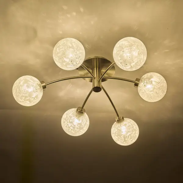Avari 6 Light Semi Flush Satin Nickel And Clear Frosted Glass