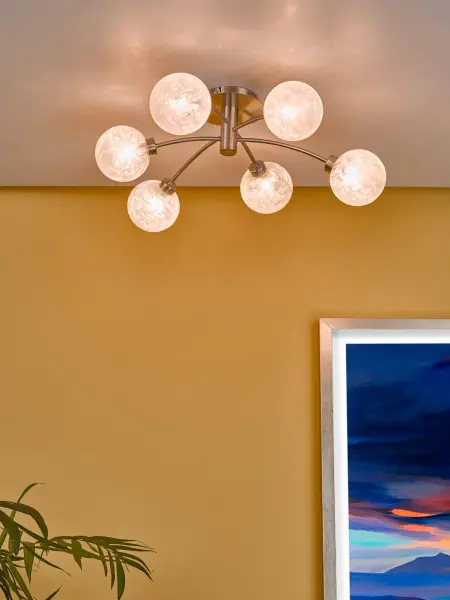 Avari 6 Light Semi Flush Satin Nickel And Clear Frosted Glass
