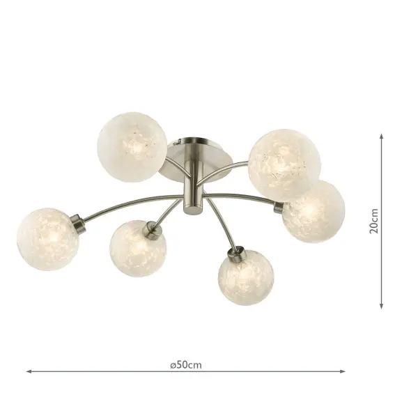 Avari 6 Light Semi Flush Satin Nickel And Clear Frosted Glass