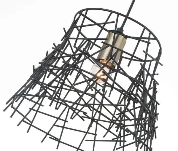 Bambu 1 Light Black Metal Pendant Antique Brass