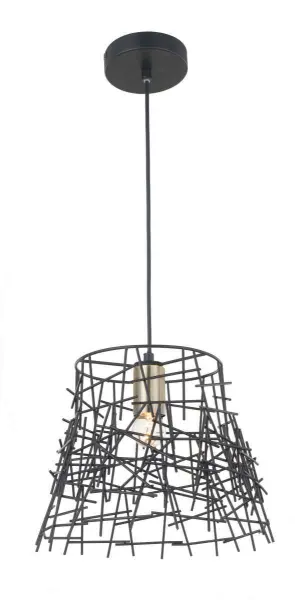 Bambu 1 Light Black Metal Pendant Antique Brass