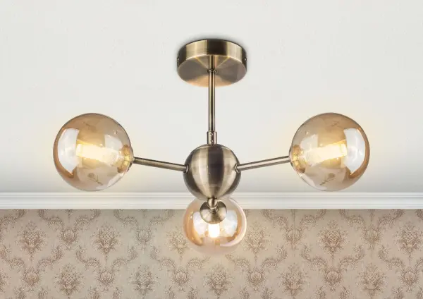 Barbara 3 Light Antique Brass Semi Flush