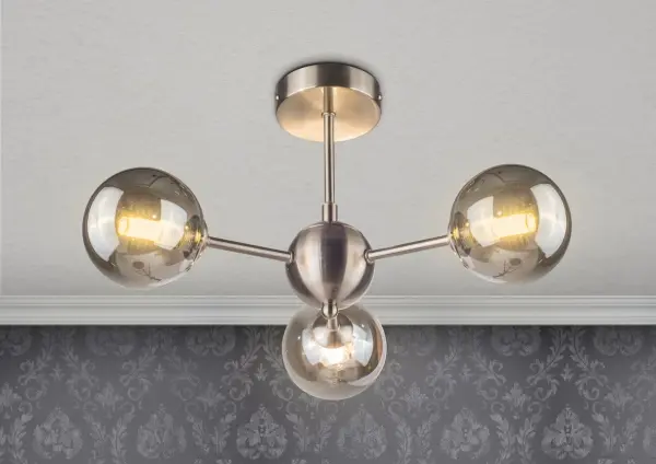 Barbara 3 Light Satin Chrome Semi Flush