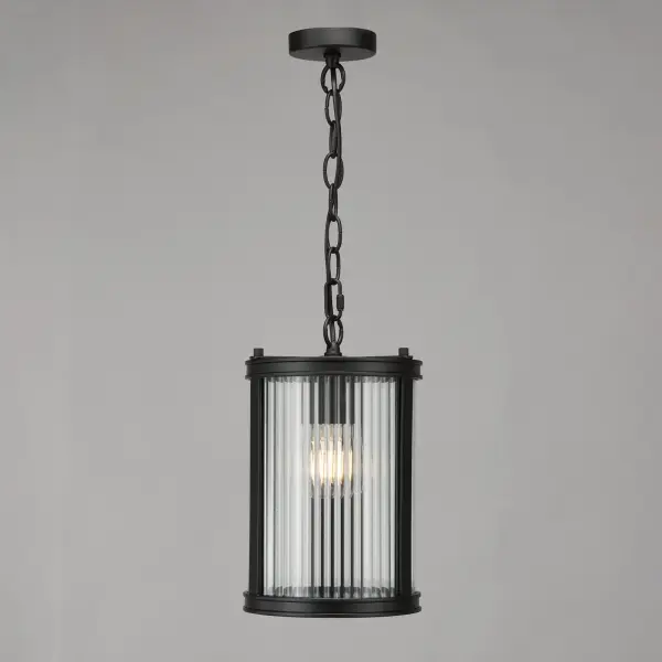 Bianka Matt Black & Ribbed Glass Single Pendant
