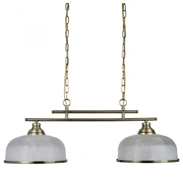 Bistro II 2 Light Ceiling Bar Antique Brass With Halophane Glass