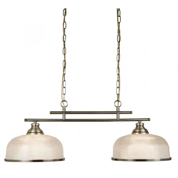 Bistro II 2 Light Ceiling Bar Antique Brass With Halophane Glass