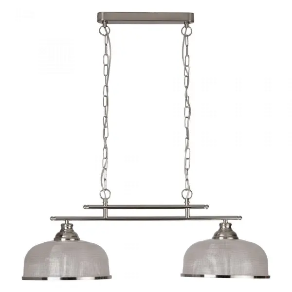 Bistro II 2 Light Ceiling Bar Satin Silver With Halophane Glass