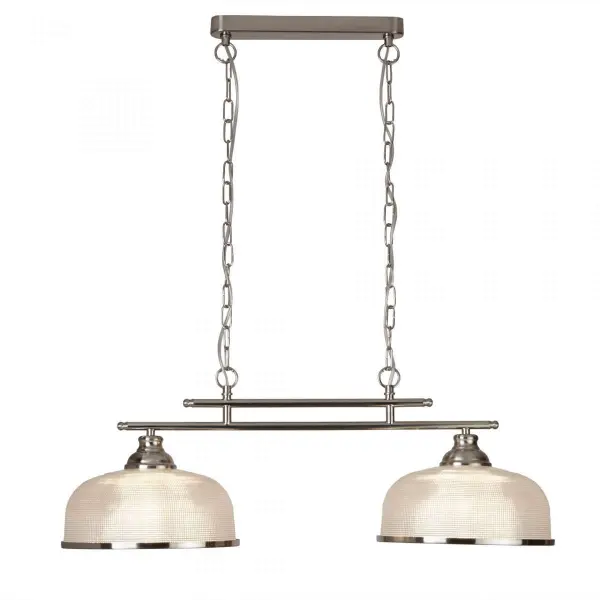 Bistro II 2 Light Ceiling Bar Satin Silver With Halophane Glass