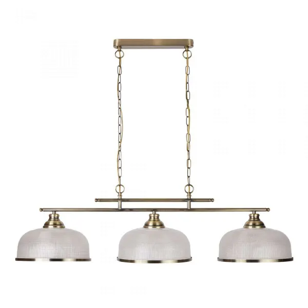 Bistro II 3 Light Ceiling Bar Antique Brass With Halophane Glass