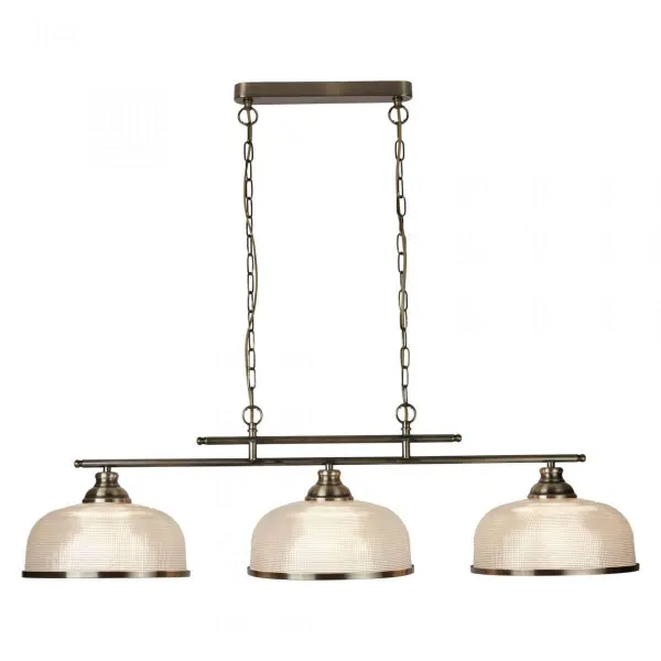 Bistro II 3 Light Ceiling Bar Antique Brass With Halophane Glass