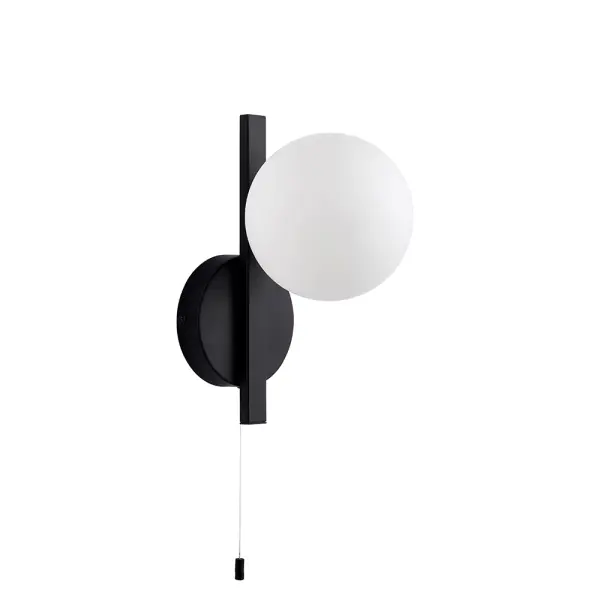 Stylish Right Angle Black Wall Light with Opal Shade