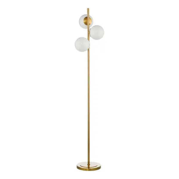 Bombazine 3 Light Floor Lamp in Natural Brass C/W Opal Glass