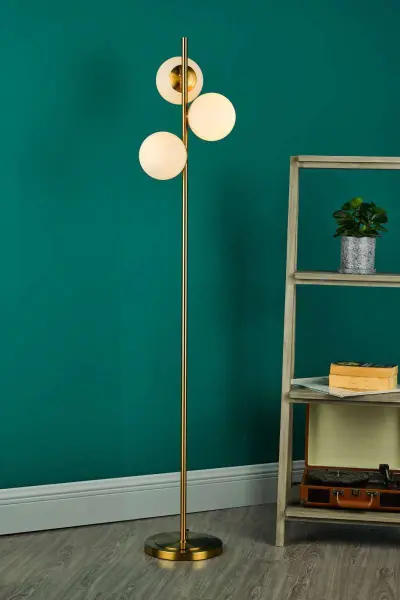 Bombazine 3 Light Floor Lamp in Natural Brass C/W Opal Glass