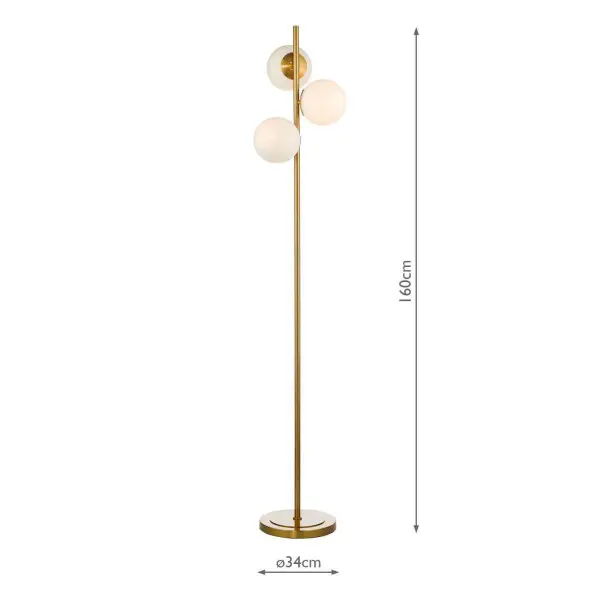 Bombazine 3 Light Floor Lamp in Natural Brass C/W Opal Glass